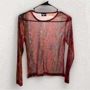 Vtg Fader Top Women Small Shirt Long Sleeve Snakeskin Sheer Stretch Rave Disco